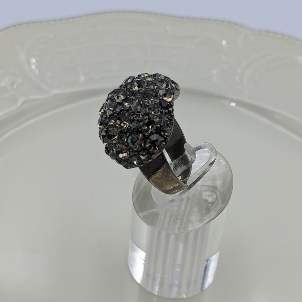 Gray Crystal Large Statement Silver Tone Ring Adj - image 6